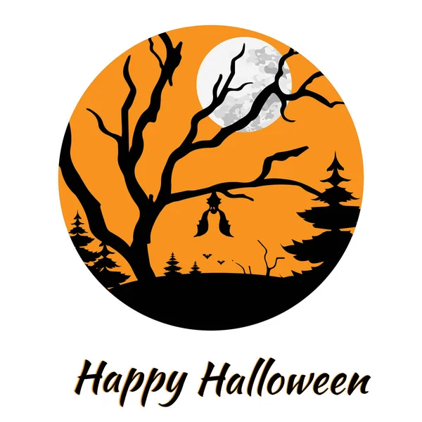 Ilustración Circular Para Halloween Pegatina Sobre Fondo Blanco Paisaje Aterrador — Vector de stock