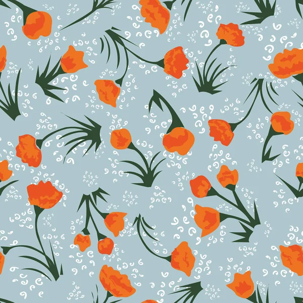 复古小橙色花卉印花薄荷蓝色背景无缝矢量图案 — 图库矢量图片