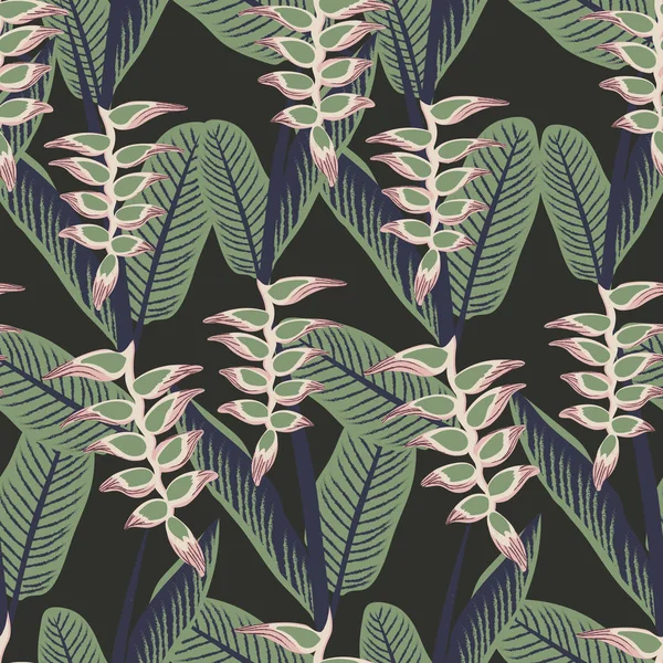 Heliconia Tropical Seamless Print Pattern Полуночный Тропический Лес — стоковый вектор