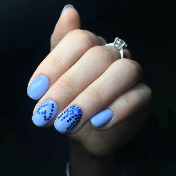 Blauwe Manicure Nagels Vrouwelijke Manicure — Stockfoto
