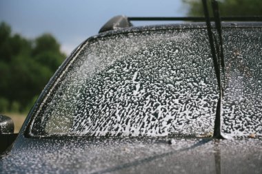 Car in the foam. Car wash. Car in the foam from cleaning agent