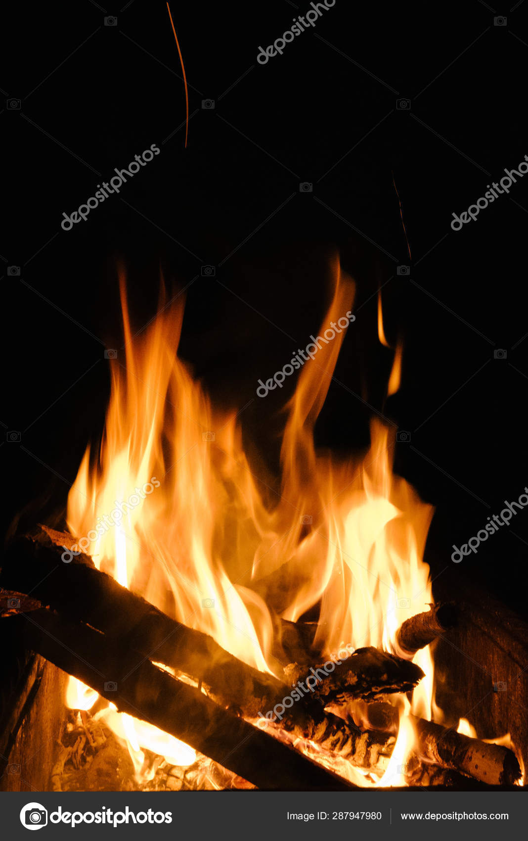 Fire In The Fireplace Note Shallow Depth Of Field Stock Photo