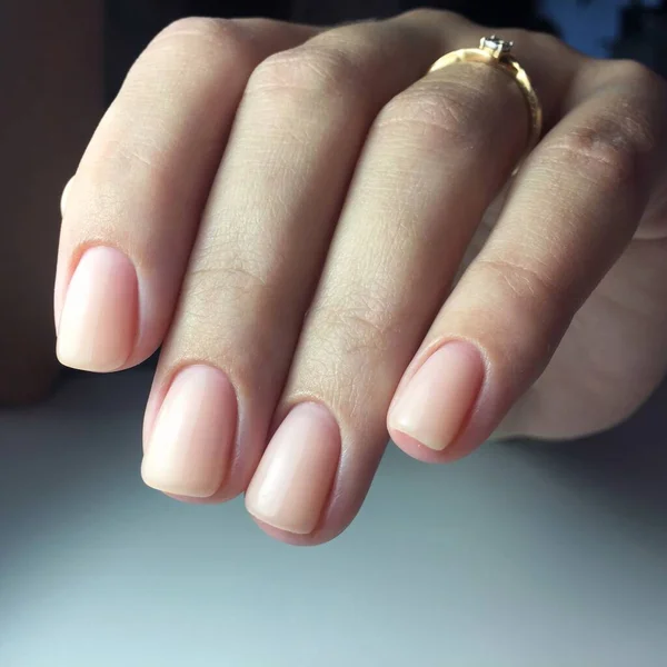 Female hands with stylish pink manicure on white background — Stock Photo, Image