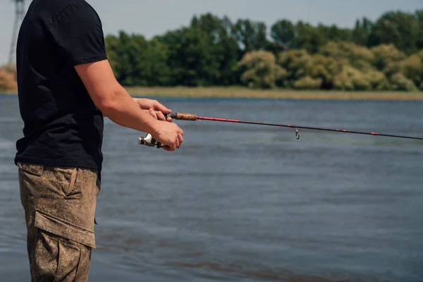 Pesca Río Retrato Pescador Con Una Caña Pesca Pescador Con —  Fotos de Stock