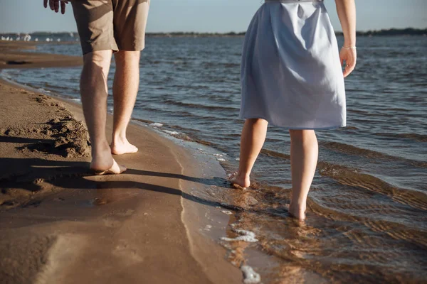 Couple Love Beach Happy Young Couple Beach Young Man Woman — Stock Photo, Image