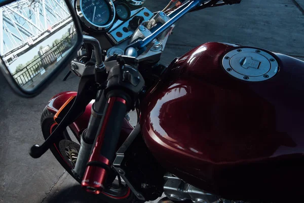 Side View Red Motorcycle Outdoors Red Motorcycle — Stock Photo, Image