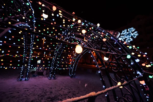 Decoração Natal Ruas Com Grinaldas Garlands Garlands Fora Decorar Rua — Fotografia de Stock
