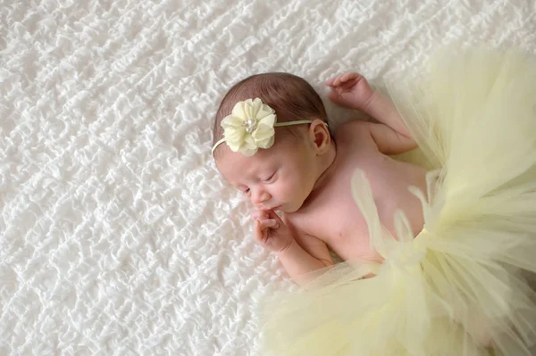 Une Petite Fille Semaines Alerte Portant Bandeau Fleurs Jaunes Tutu — Photo