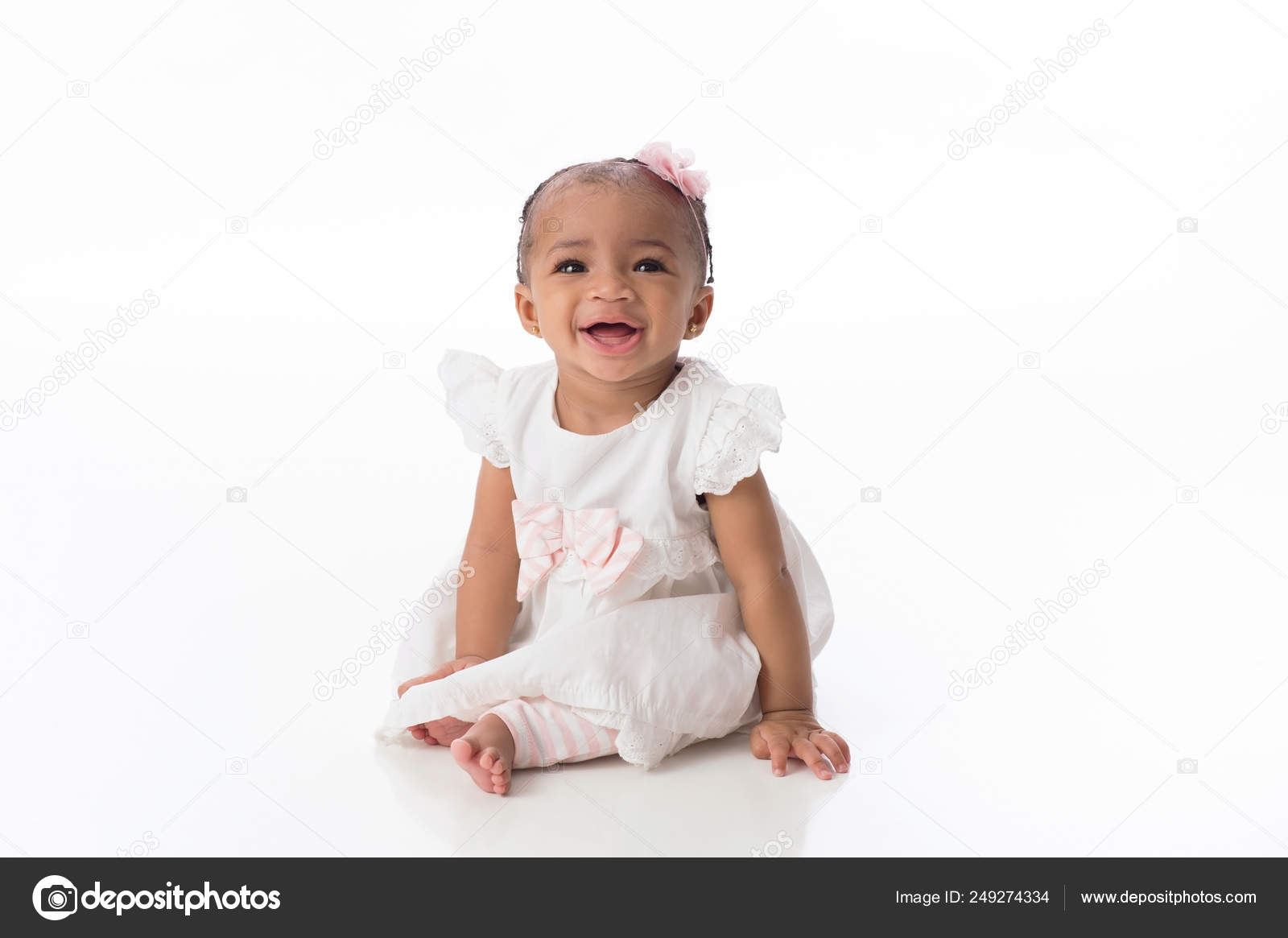 Cute baby in white cheap dress
