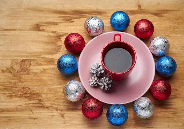Een Kopje Warme Koffie Tafel New Year Thema — Stockfoto
