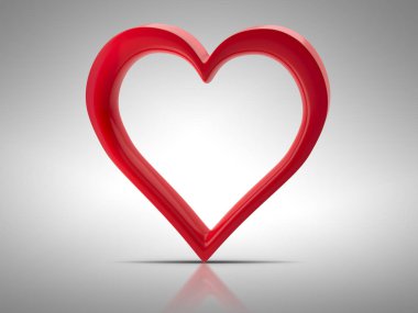 Kırmızı kalp. Aşk sembolü. Hacimsel 3d kalp. 3D render, 3d resim, 3d modeli