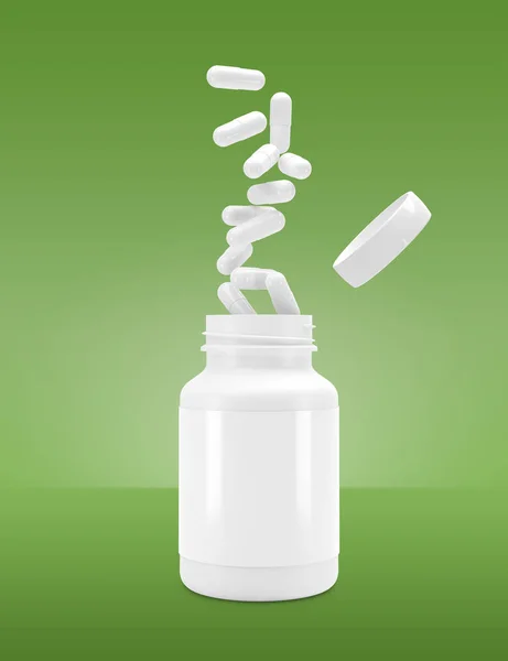 白色罐头与维生素 瓶装白色药丸 — 图库照片