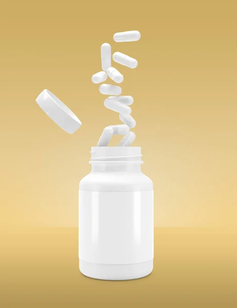 3D White can with vitamins. Bottle with white pills. 3d render. 3D image. 3D model