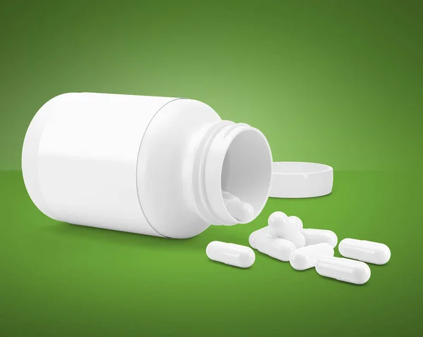 White Can Vitamins Bottle White Pills Render Image Model — Stock Photo, Image