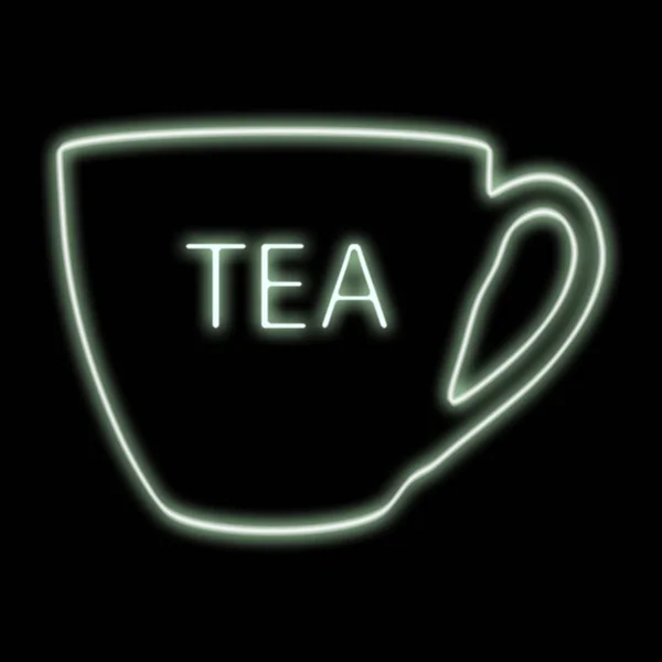 Значок Чайной Чашки Неоновое Свечение Освежающий Напиток — стоковое фото