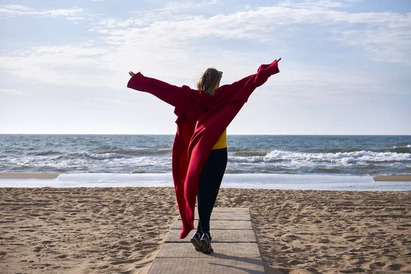 Hermosa mujer de pie en la orilla del mar — Foto de Stock