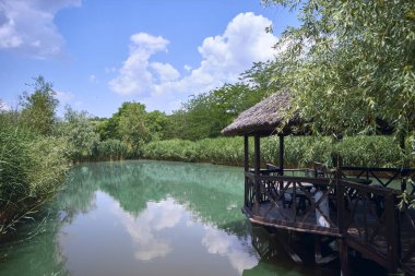 göl üzerinde duran çardak güzel görünümü