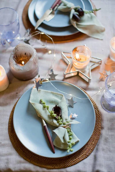Table setting with candles — Stock Photo, Image