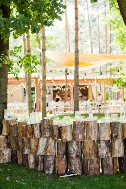 Düğün dekorasyon kütükleri mum ile