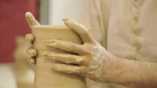 Potter works. Crockery creation process — Stock Video