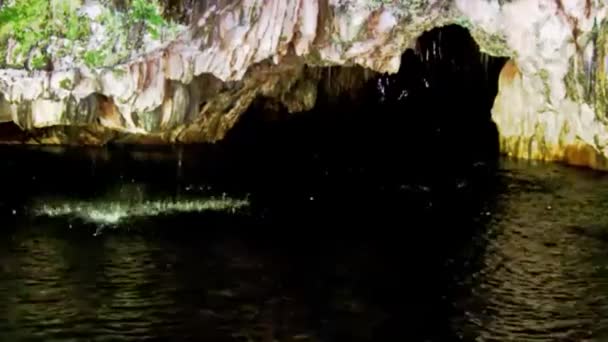L'eau de source coule du toit d'une grotte souterraine calcaire — Video