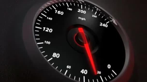 Hastighets mätare, närbild. 0-200 på 15 sekunder — Stockvideo