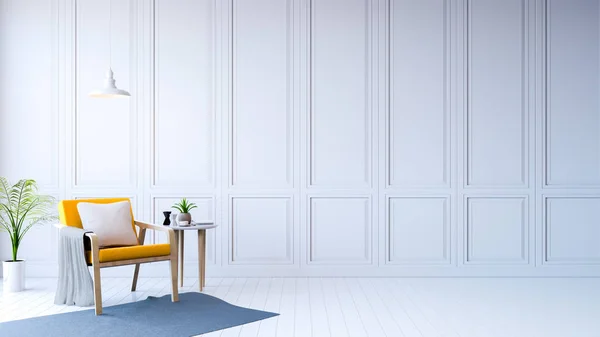 Chambre Blanche Intérieur Moderne Fauteuil Jaune Avec Table Blanche Rendu — Photo