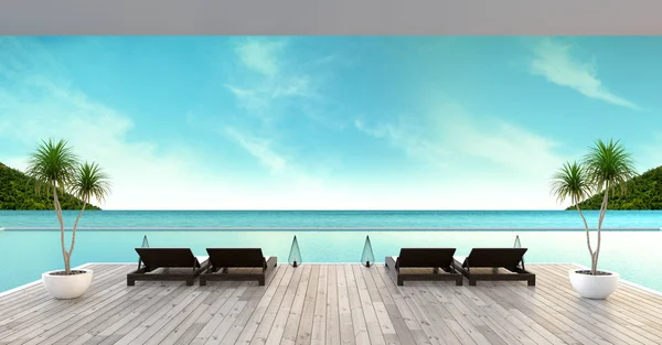 Розслабляюче Літо Палуба Засмагання Приватний Басейн Близьким Пляжем Панорамним Видом — стокове фото