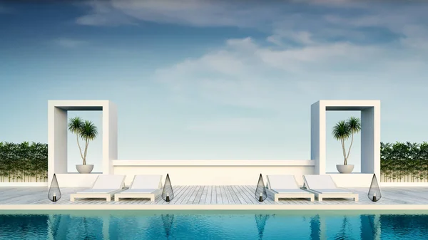 Beach Living Sun Loungers Pool Terrace Luxury Villa Rendering Лицензионные Стоковые Изображения
