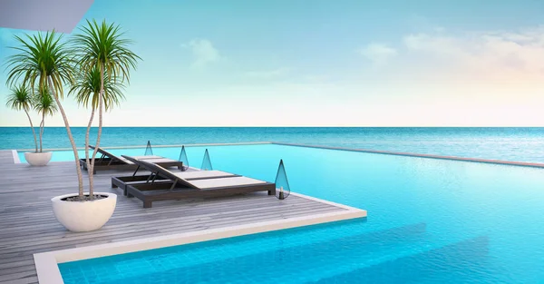 Baech Lounge Sun Longers Sunbathing Deck Private Swimming Pool Panoramic Стоковая Картинка