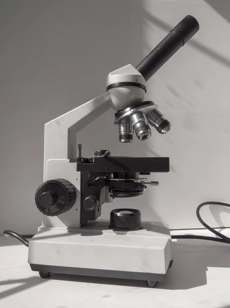 Microscope, examining samples and liquid. technical equipment — Stock Photo, Image