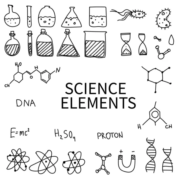 Set di scarabocchi disegnati a mano vettoriale del tema Scienza — Vettoriale Stock