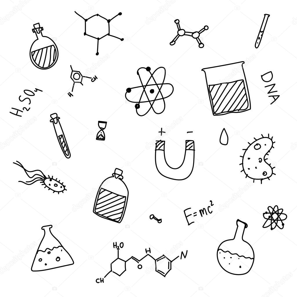 Vector hand drawn doodle set of Science theme