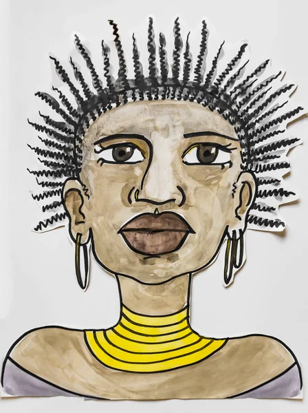 孩子们画黑人妇女的脸与非洲头发 — 图库照片