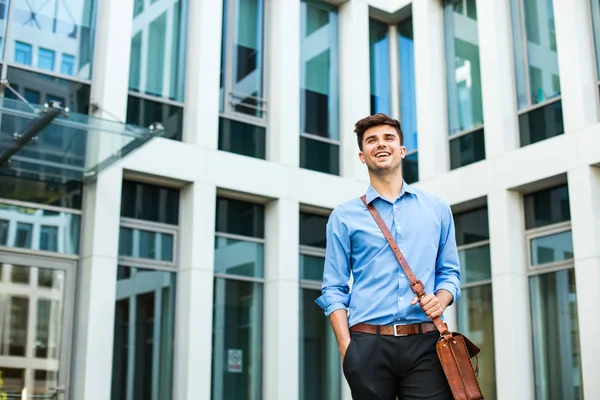 Confident Successful Antrepreneur Office Man Corporate Guy Standing His Leather — Stock Photo, Image
