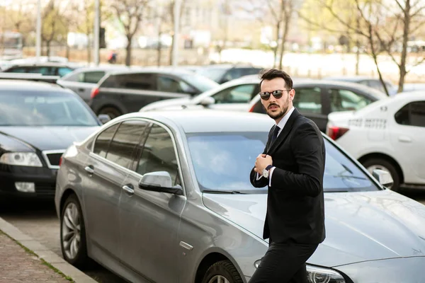 Homem Negócios Elegante Bem Sucedido Indo Uma Reunião Apenas Saindo — Fotografia de Stock