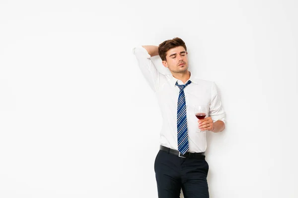 Wine Winners Elegant Man Having Glass Wine Long Office Day — Stock Photo, Image