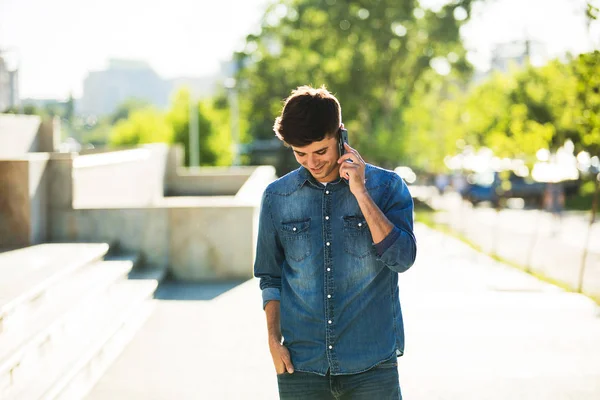 Reving Good News Young Man Jeans Outfit Reving Good News — Stock Photo, Image
