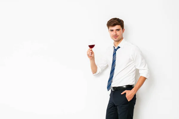 Wine Winners Elegant Man Having Glass Wine Long Office Day — Stock Photo, Image