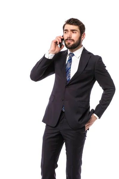 Hombre Corporativo Hombre Negocios Elegante Pie Sobre Fondo Blanco Tener — Foto de Stock