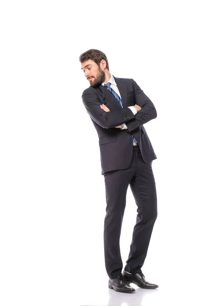 Corporate Man Elegante Zakenman Permanent Witte Achtergrond Met Vertrouwen — Stockfoto