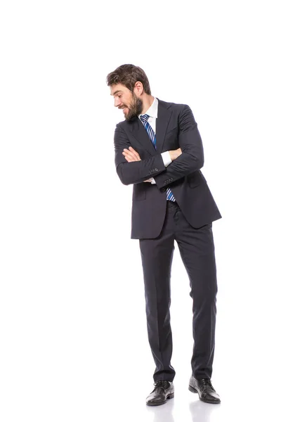 Corporate Man Elegante Zakenman Permanent Witte Achtergrond Met Vertrouwen — Stockfoto