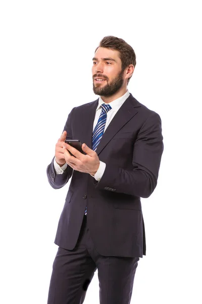 Firmenmann Eleganter Geschäftsmann Der Auf Weißem Hintergrund Mit Zuversicht Steht — Stockfoto