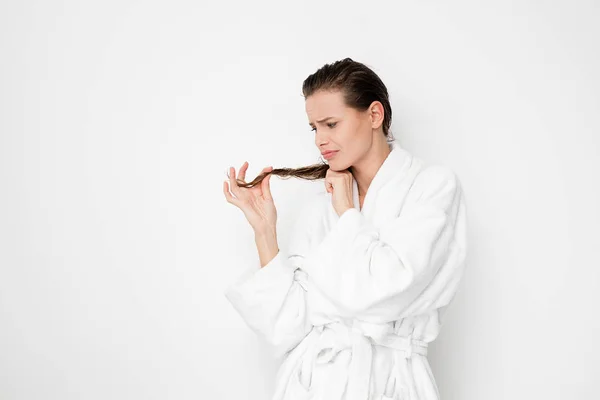 Young Natural Beautiful Woman Standing Wet Hair Shower Sad Healthy — Stock Photo, Image