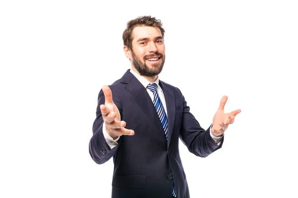 Corporate Man Elegant Businessman Standing White Background Confidence — Stock Photo, Image