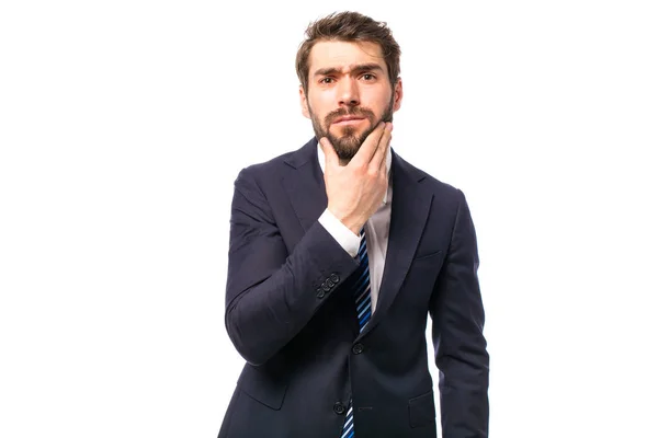 Człowiek Tarapatach Elegancki Mężczyzna Garnitur Krawat Reciving Złe Wieści Smutny — Zdjęcie stockowe