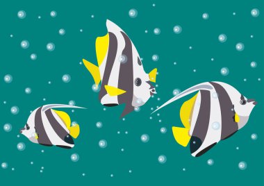 deniz derinlikleri ve kabarcıklar ile melek balıkçı arka planı çizimi