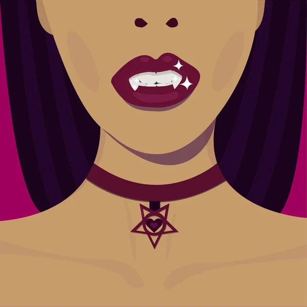 Chica Vampiro Con Decoración Oculta Alrededor Vector Cuello — Vector de stock