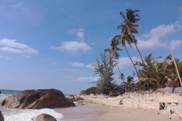 Cennet manzara plaj ve palmiye ağaçları ile. Tayland Samui.
