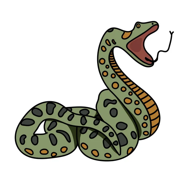 Yeşil yılan anaconda saldırmak hazırlar. Düz. Vektör grafikleri.